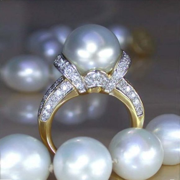 🎀Noble Beautiful Carved Pearl Cubic Luxury Ring for Women, MARR9206 - Picture 1 of 7
